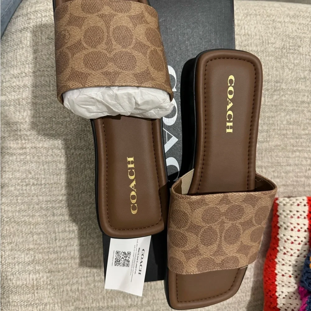 Coach Tan Women's Slide Sandals - Picture 2 of 9